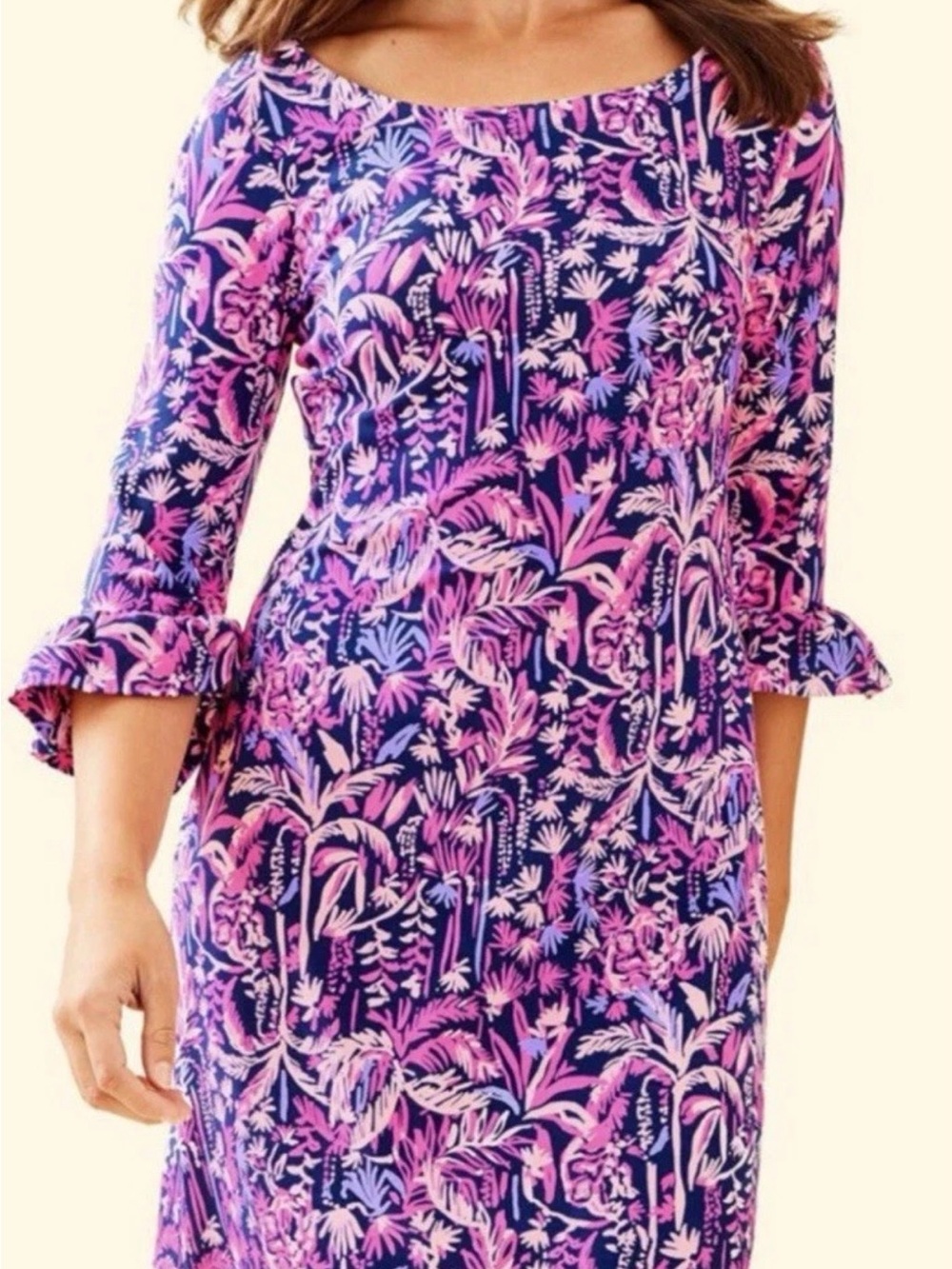 Lilly Pulitzer Pink and Navy Floral-Print Long Sleeve Dress
